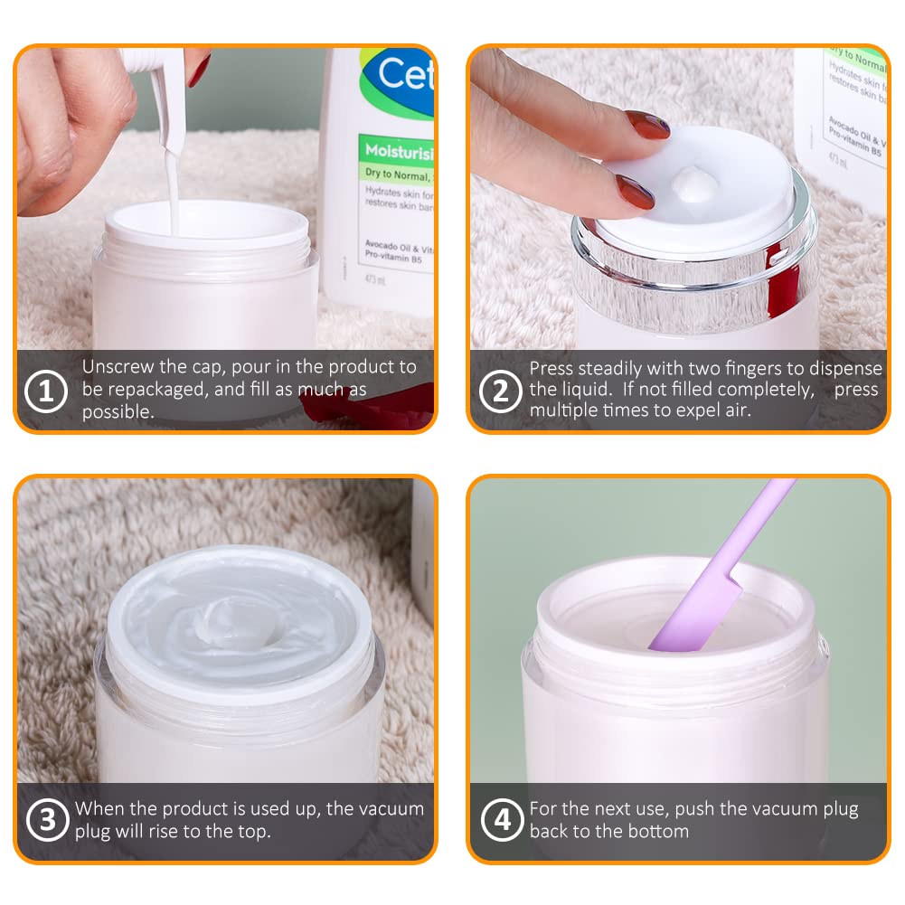 Airless Pump Jar, 1.7 oz Airless Pump Bottles, Travel Lotion Container – Vacuum Dispenser for Cream – Leak-Proof TSA-Friendly Design Keeps Cream Fresh – Multi-Purpose for Lotion, Sunscreen (2 Pack)