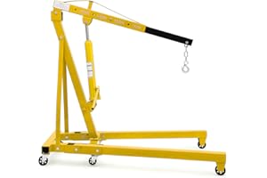 DEXSO Hydraulic Engine Hoist 2 Ton, Cherry Picker Shop Crane with 6 Casters and Telescopic Boom, 4400 Lbs Heavy Duty Engine Hoist Crane Lift for Garage, Workshop, Automotive Repair, Yellow