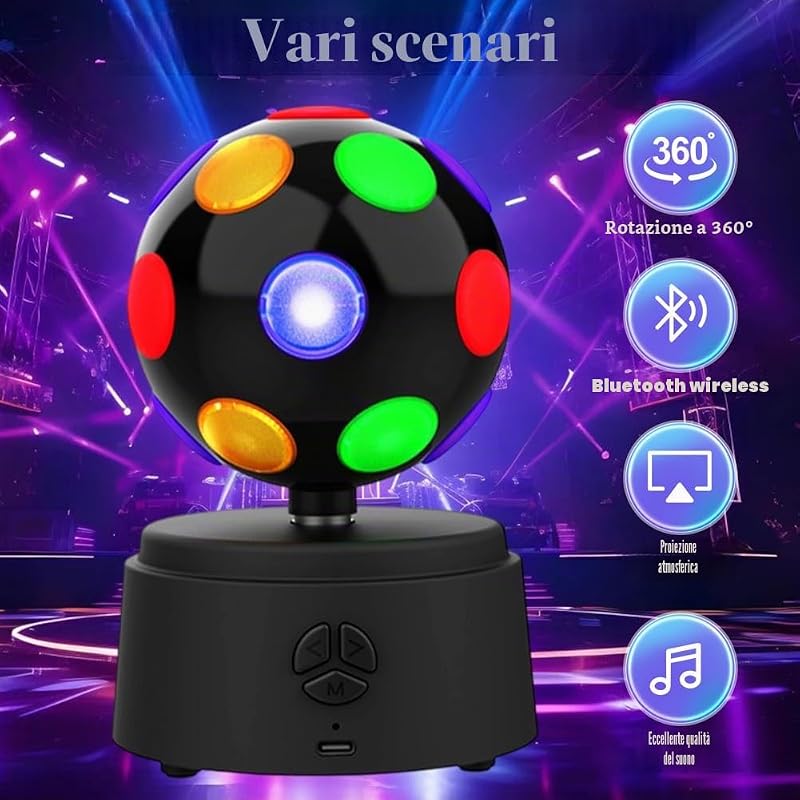 Sfera Disco Rotante A 360 Gradi Da 28 Cm Con Led Multicolore Lampada Disco 3D Supporto Per Connessione Bluetooth Alta Compatibilita Effetto Sonoro Surround Stereo