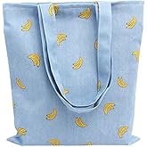 Caixia Women's Cotton Banana Print Blue Canvas Tote Shopping Bag, Tote-no Closure, Medium