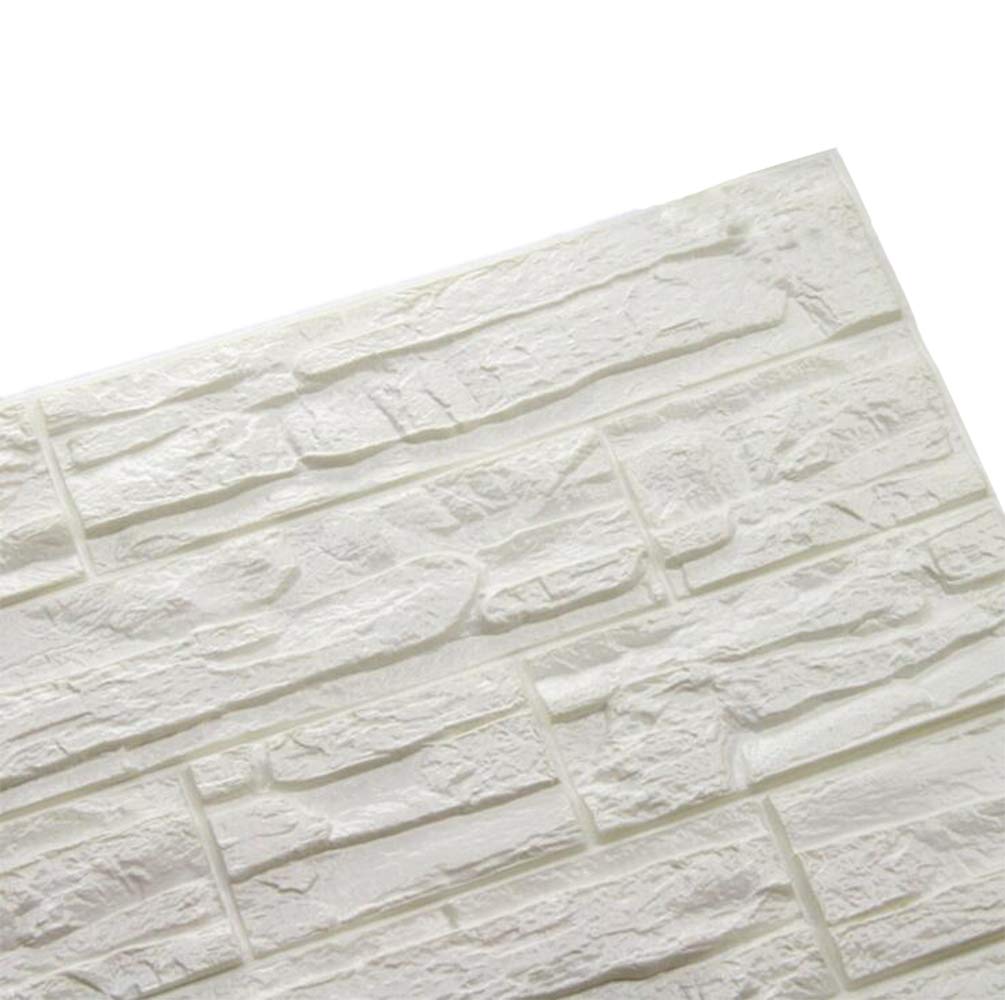 Ray-Velocity 3D Brick Wall Panels PE Foam DIY Wallpaper White Self-Adhesive Panel Decal Wall Sticker for Bedroom Bathroom Living Room Home Office Deco (12Pcs, White)