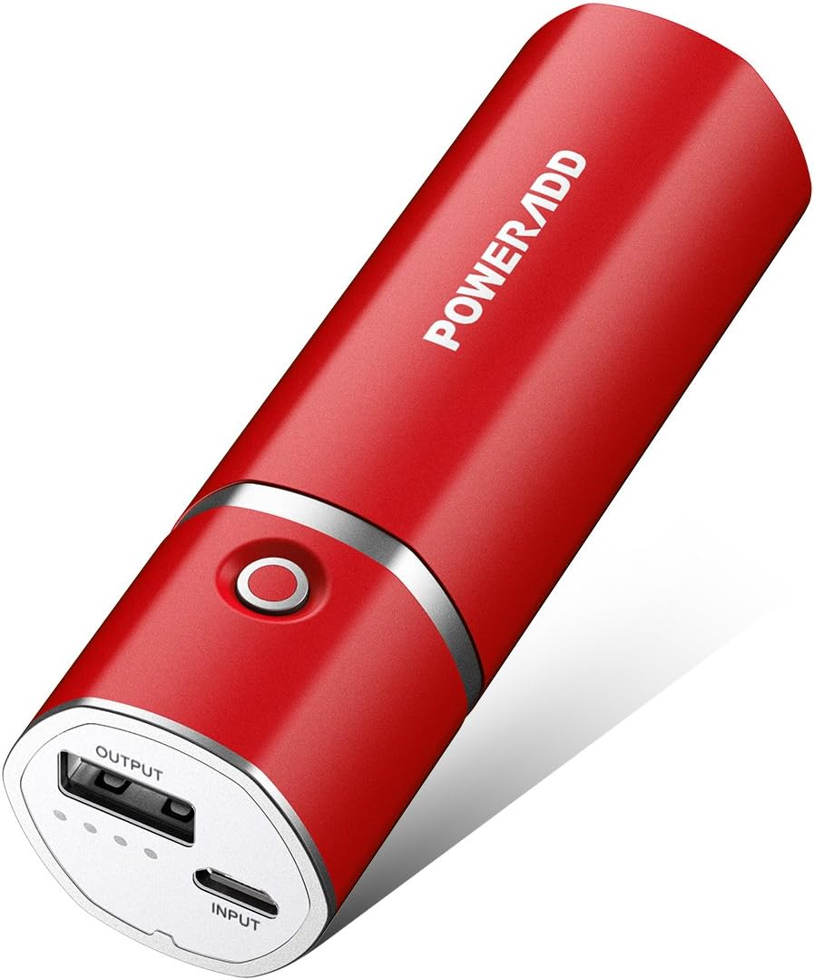[Upgraded] POWERADD Slim 2 Most Compact 5000mAh External Battery 2.1A Ouput Portable Charger with Smart Charge for iPhones, iPad, Samsung Galaxy, HTC and More (Red)