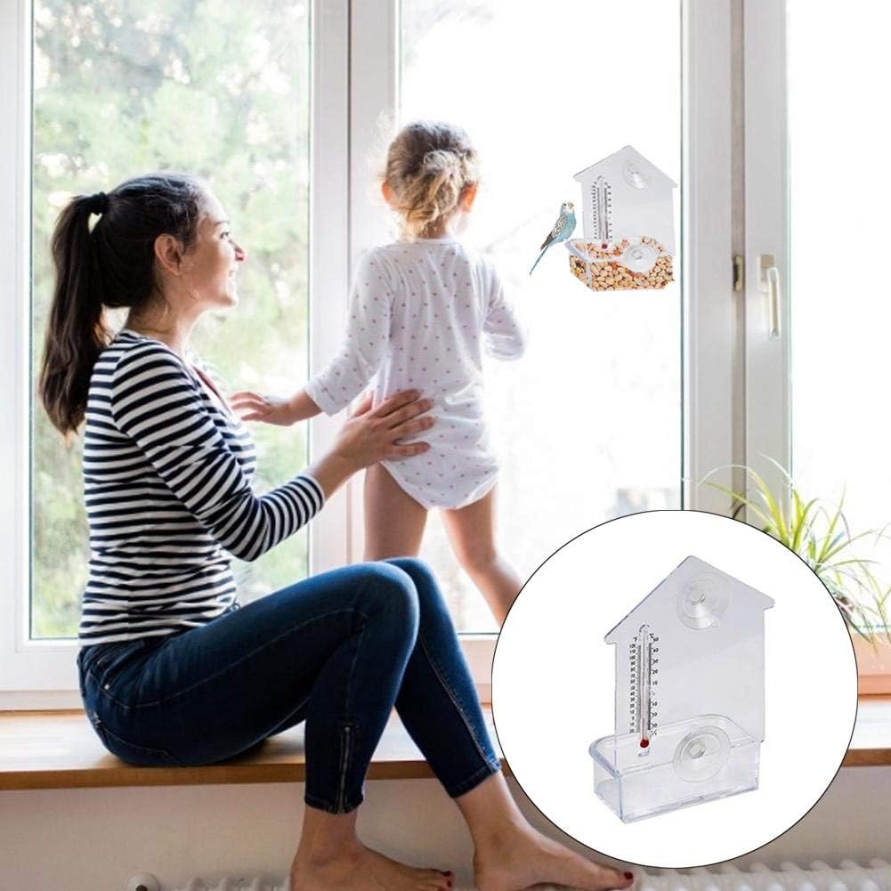 Fiaoen Clear Hanging Window Bird Feeder, Outside Wild Bird Viewing with 2 Strong Extra Suction Cups and Thermometer, Seed Tray for House Decoration presents