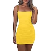 Mizoci Women's Sexy Sleeveless Ruched Spaghetti Strap Bodycon Mini Club Party Dress