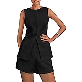 PRETTYGARDEN Women's 2 Piece Sets 2026 Summer Trendy Button Down Suit Vest Tops High Waisted Shorts Business Casual Outfits