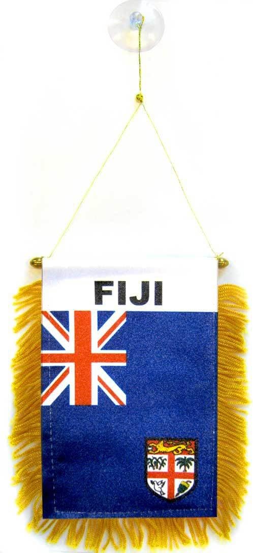 AZ FLAG - Fiji Mini Banner - 6'' x 4'' - 100% Polyester Fijian Small Pennant for Car - Double-sided Flag with Suction Cup Hanger