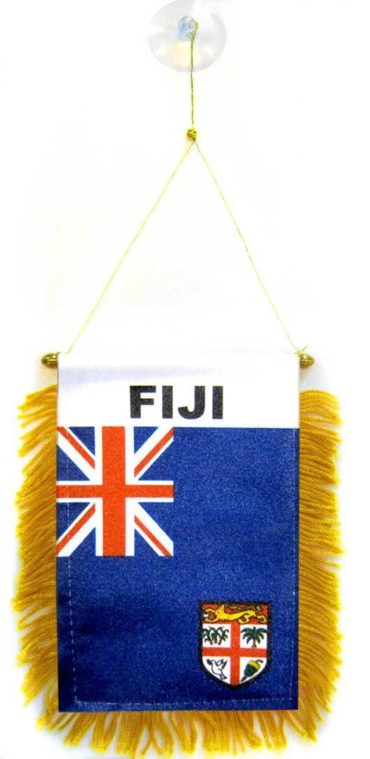 AZ FLAG - Fiji Mini Banner - 6'' x 4'' - 100% Polyester Fijian Small Pennant for Car - Double-sided Flag with Suction Cup Hanger