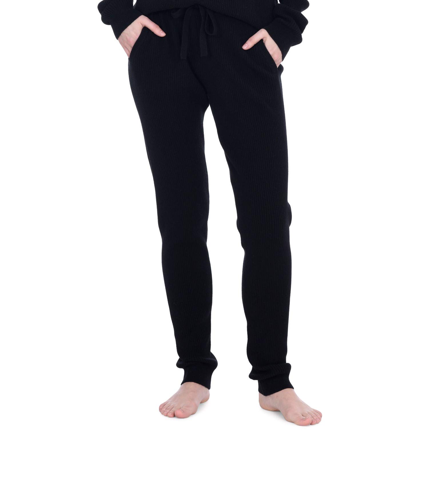 Photo 1 of Cashmeren Women’s Ribbed Loungewear Set 100% Pure Cashmere Long Sleeve Sweater and Joggers (Tops and Bottoms Sold Separately) (Black, X-Large)