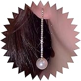 Iaceble Boho Crystal pearl Drop Earrings Rhinestone Tassel Earrings Long pearl dangle Earrings Gold Cz Tennis Chain Earrings Minimalist Cz Pearl Earrings Jewelry for Women