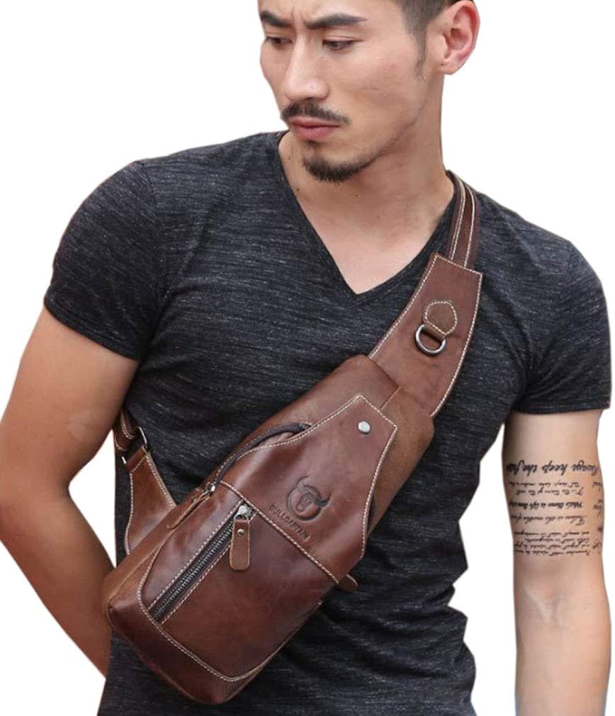 Xieben Leather Sling Bag for Men Outdoor Travel Sports Chest Bag Hiking Camping Casyak Crossbody Shoulder Pack Day Pack Backpack Pouch Purse - Image 5