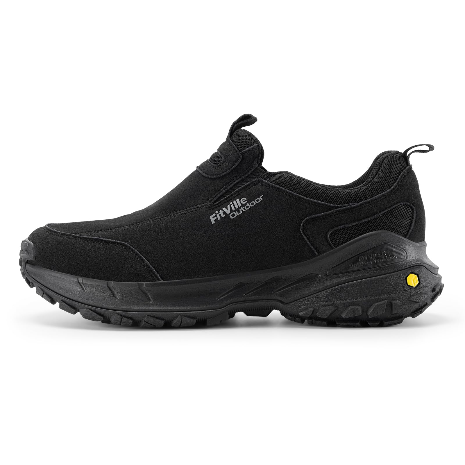 FitVille Wanderschuhe Herren Extra Breit Trekkingschuhe rutschfeste Outdoor Schuhe Atmungsaktiv Walkingschuhe Slip on Freizeitschuhe Weit Herren Sneaker mit Fußgewölbestütze Schwarz 42 EU X-Weit 4