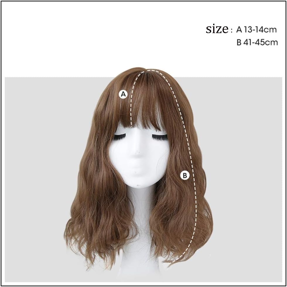 HNHX Medium And Long Wig Girl Corn Hot Fashion Natural Full Head Cover Fluffy Modified Face Length 43cm Three Colors To Choose From hair extension (Color : Brown)