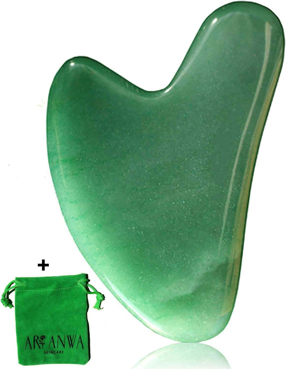 Premium Gua Sha Jade Beauty Tool | 100% Genuine Jade Aventurine Crystal | Anti Aging Facial Massage for Healthy & Glowing Skin | Gua Sha Sculptor | Gua Sha Board | Jade Roller | Rose Quartz Roller