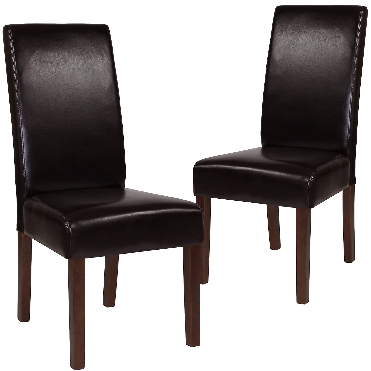 Photo 1 of *missing hardware*Flash Furniture Set of 2 Greenwich Series Brown LeatherSoft Upholstered Panel Back Mid-Century Parsons Dining Chairs