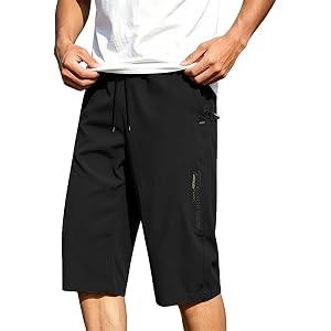 Men 3/4 Capri Pants Quick-Dry Cycling Running Below Knee Pants Outdoor Training Athletic Gym Hiking Capris with Zipper Pocket