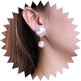 Iaceble Vintage Double Pearl Stud Earrings Large Pearl Drop Earrings White Pearl Bridal Earrings Round Pearl Dangle Earrings Jewelry for Women