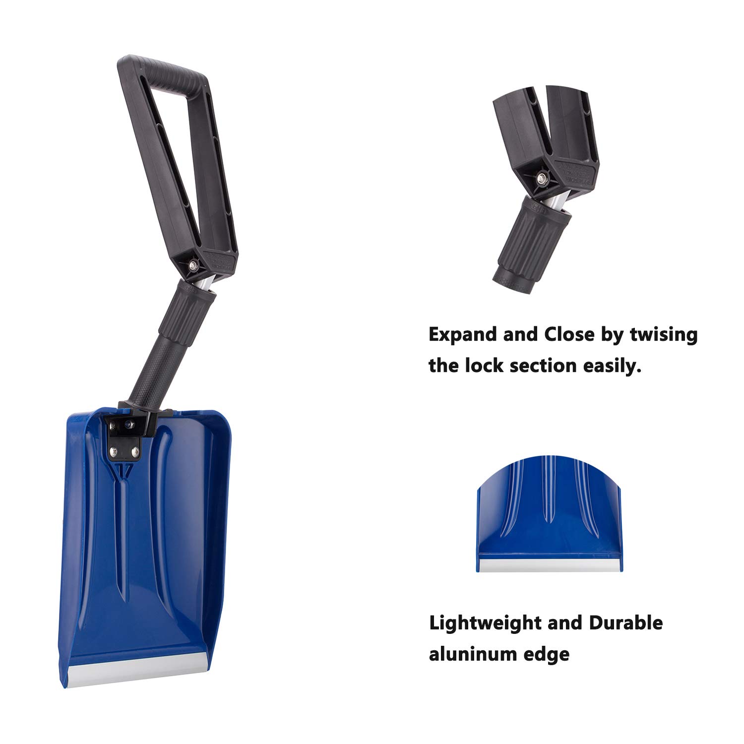 ELIVERN Folding Snow Shovel, Compact Snow Shovel with Comfortable D-Grip Handle and Durable Aluminum Edge Blade, 13\