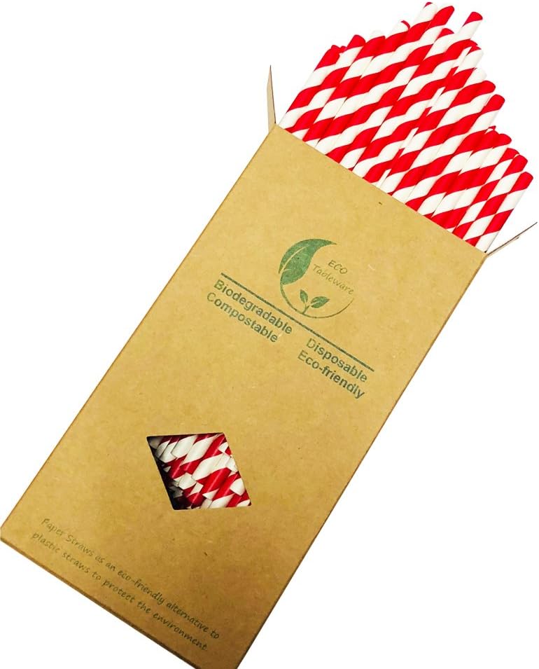Disposable Red Striped Paper Straws - Image 3