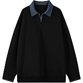 GURUNVANI Mens Color Block Polo Sweatshirts Loose Fit Long Sleeve Pullover Shirt