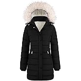 Wiepux Women's Winter Thicken Fleece Lined Puffer Coat Mid-Length Down Jacket with Removable Faux Fur Hood, Warm Snow Parka
