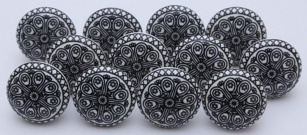Indian Knobs Lot of 10 Black and White Ceramic Knobs Handmade Cupboard Door Knob Kitchen Knob Lot of 10