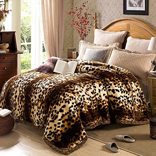 BDUK Raschel Blanket thickened the spring and autumn single double coral blanket double winter quilt blankets and students were ,180X220CM,A leopard
