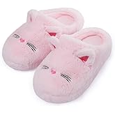 Fuzzy Cat Slippers for Women, Funny Animal House Shoes with Soft Memory Foam, Comfy Plush Warm Slip-on Slippers