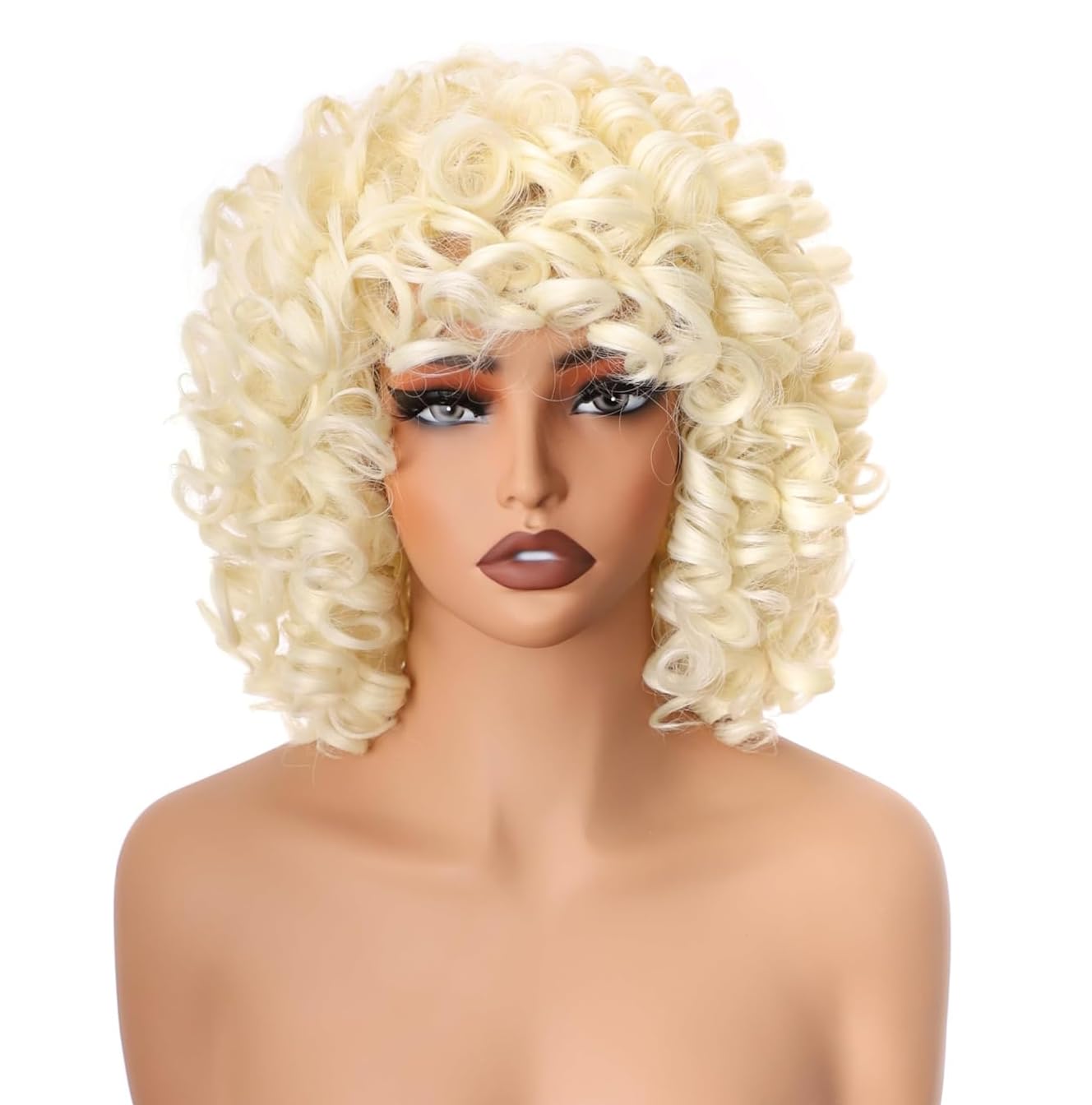 PORSMEER Curly Afro Wigs for Women Natural Synthetic Hair Loose Kinky Big Wave Bob Wig with Fringe for Halloween Cosplay Movie Costume/Daily Wear,Light Blonde — image 1
