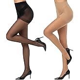 Yilanmy Run Resistant Control Top Pantyhose 15D Sheer High Waist Tights With Reinforced Toes