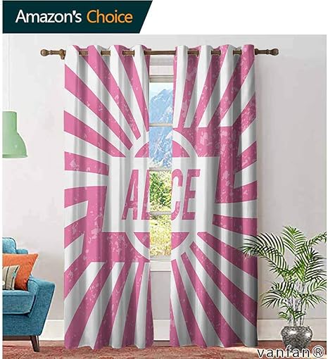 Amazon Co Jp Big Datastore 無地断熱グロメット遮光パネル ドレープ Alicegrunge 女の子向けデザイン 放射状背景に ピンク色のレタリング ベッドルームの窓用 淡いピンクとホワイト W84 Xl108 ホーム キッチン