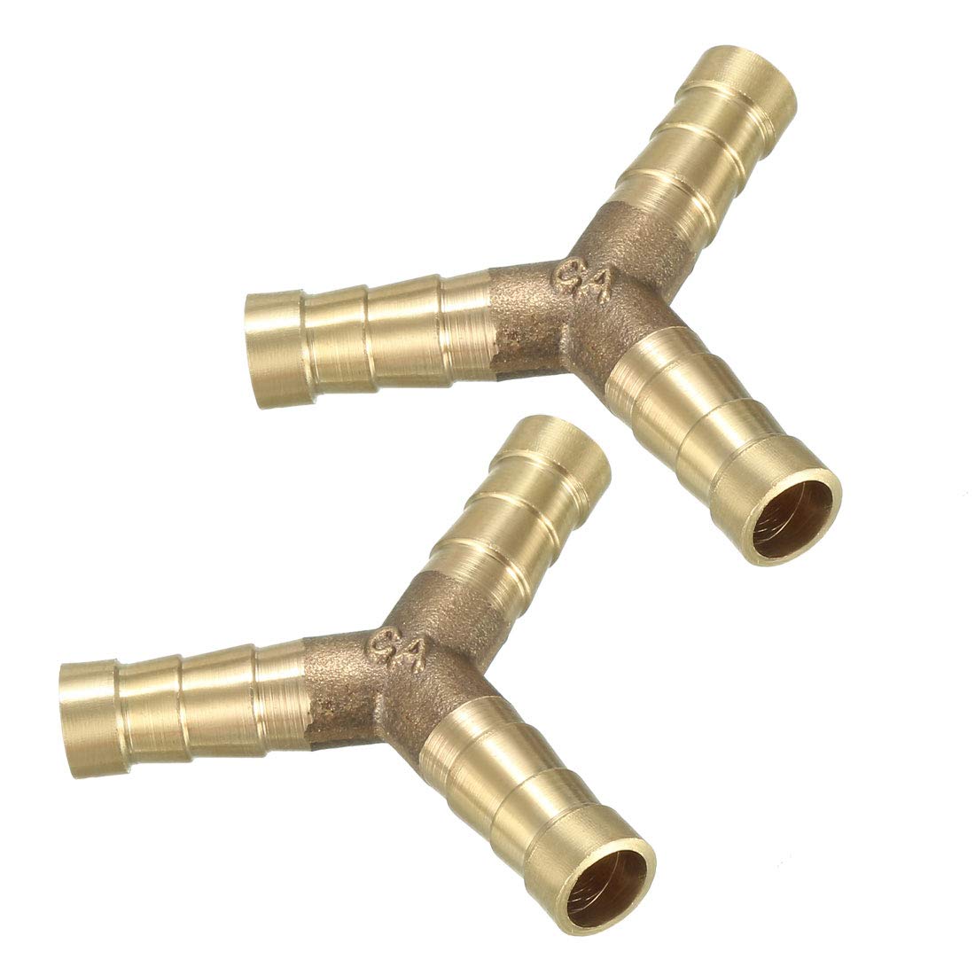 sourcing map 8mm Brass Barb Hose Fitting Tee Y-Shaped 3 Way Connector Adapter Joiner 2pcs