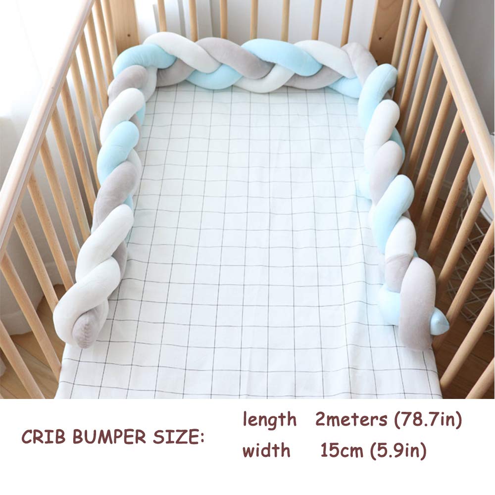 Lion Paw Crib Bed Bumper Pillow Cushion 78.7in Crib Sides Protector Infant Cot Rails Newborn Gift Knotted Braided Plush Nursery Cradle Decor (White-Blue-Gray 78.7in) : Baby