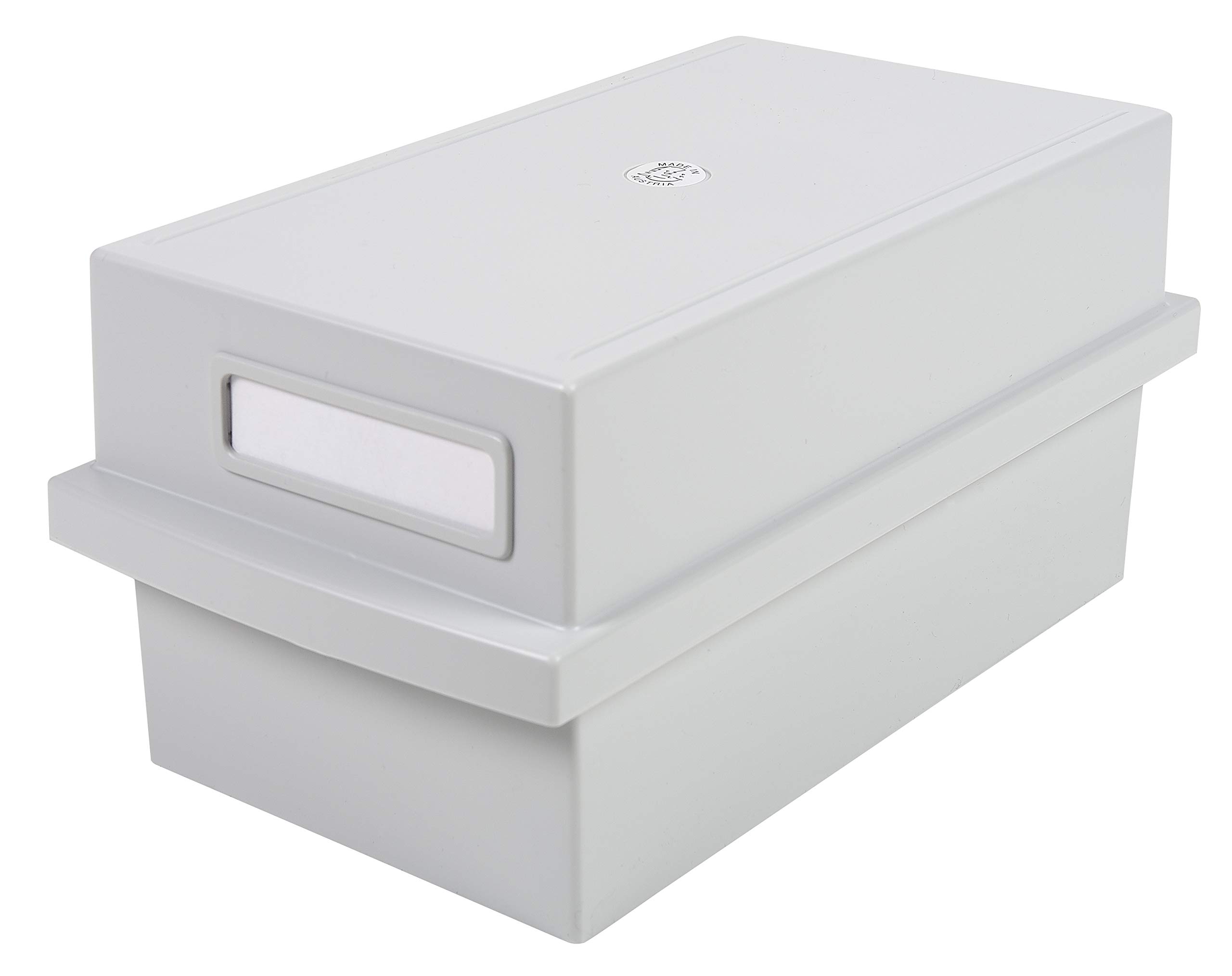 Exacompta - Ref 56140D - Record Card Holder with Lid - 240 x 133 x 112mm in Size, A7 Horizontal Format, Front Label for Identification, Holds Approx. 600 Sheets - Light Grey