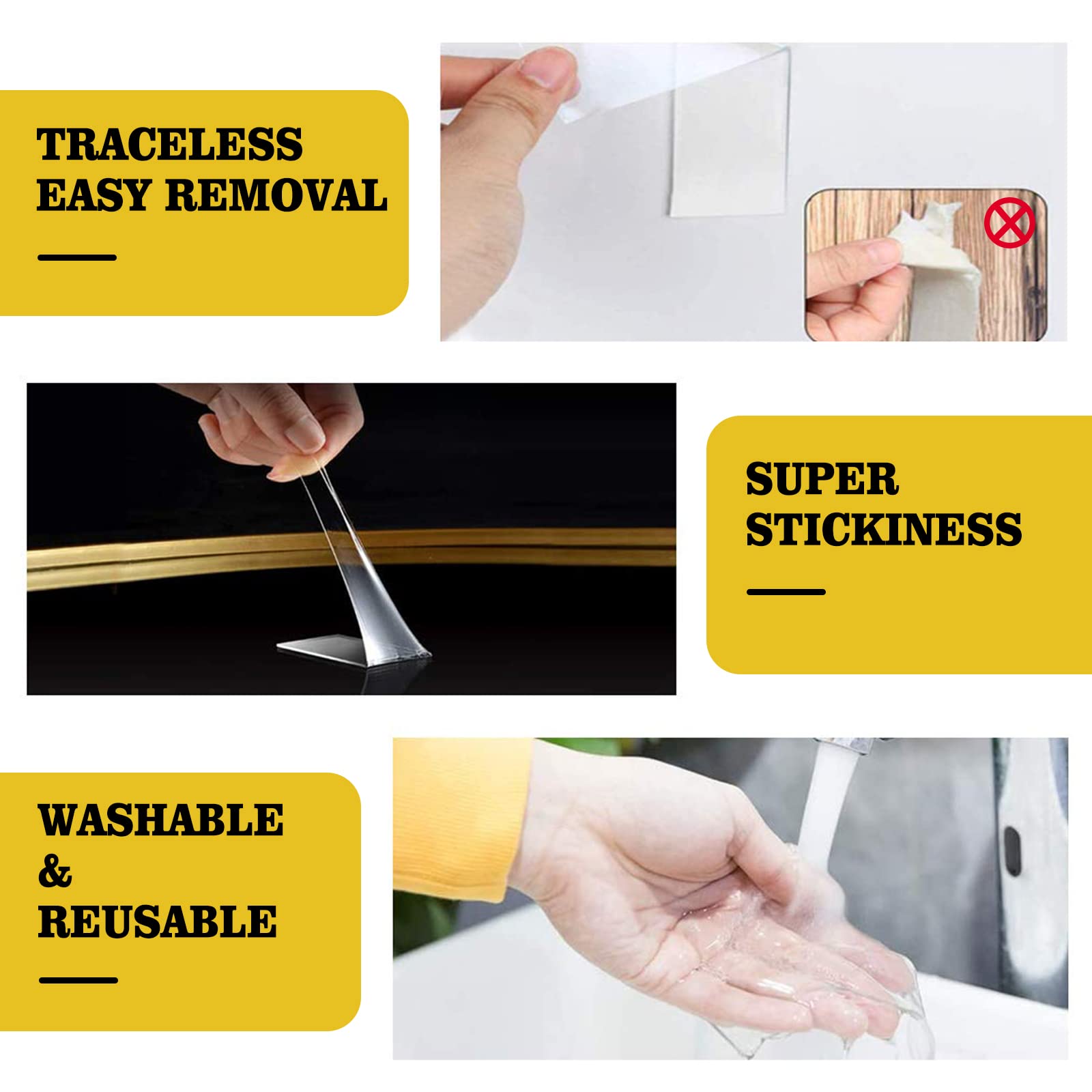 Kelasy Doppelseitiges Klebeband Extra Stark, Extra Starkes Klebriges Doppelseitiges Montageband,Klares Selbstklebendes Poster Wandband Zur Dekoration-5 Meter 3