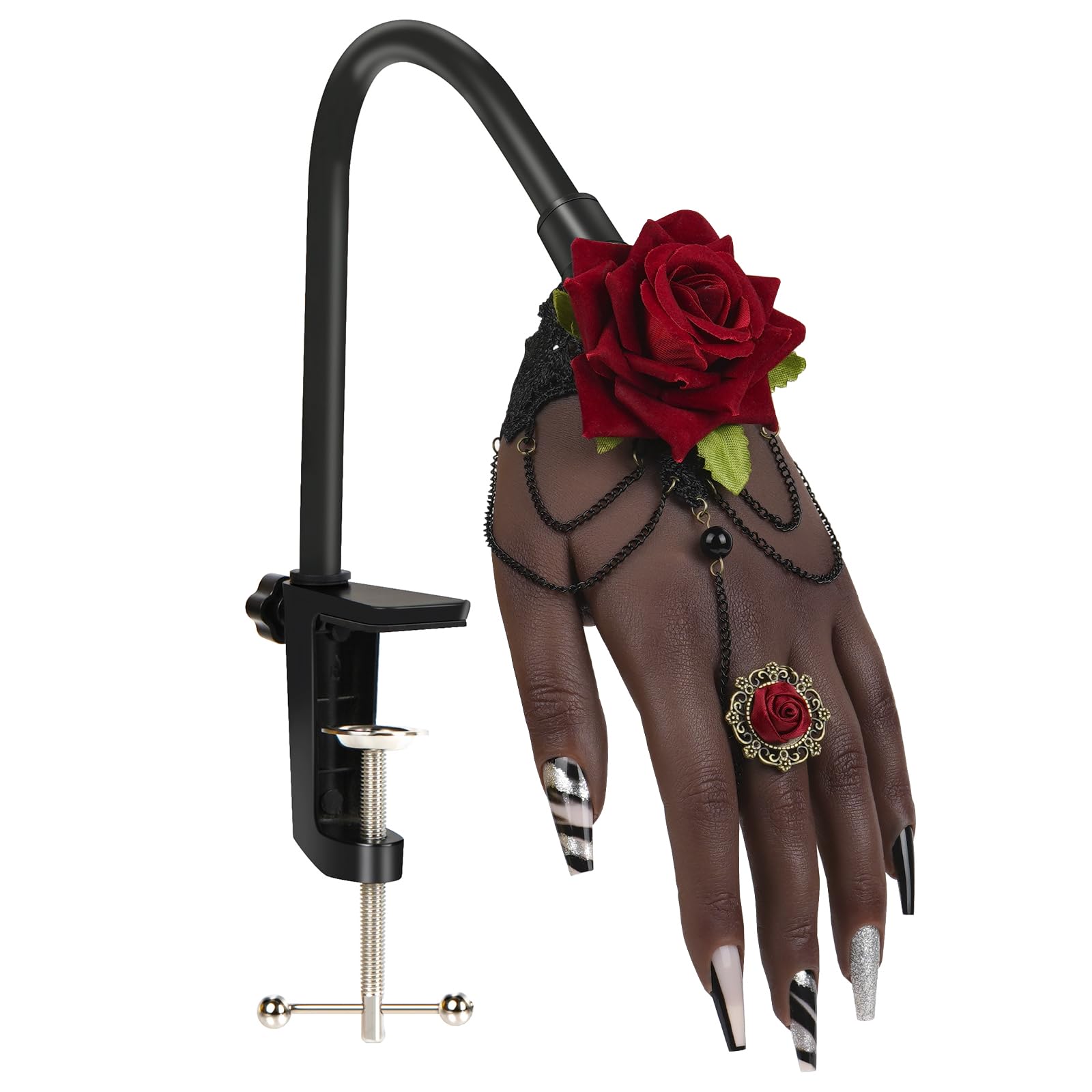 Practice Hand for Acrylic Nails,Silicone Fake Hand for Nail Practice with Adjustable Bracket, Flexible Nail Mannequin Hand for DIY Nails Art Beginners/Nail Salon Artists (#2)