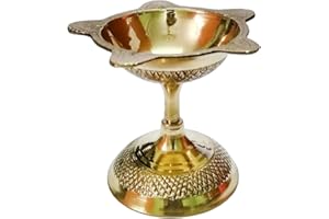 Rastogi Handicrafts Pure Brass Diya (Puja Lamp) Hindu Pooja Article 2.5 Inch in Height