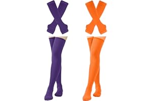 Barrlves 2/4 Sets Womens Striped Knee High Socks Long Knitted Arm Warmers Fingerless Gloves for Halloween Costume