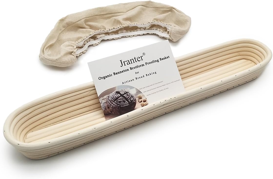 Banneton Bread Proofing Basket Baguette 17 Inch and Linen Liner Set