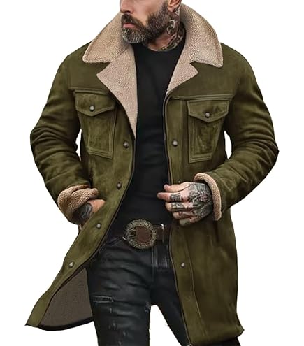 evzosrz Men's Vintage Suede Jacket Faux Leather Jackets Plush