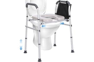 PIWOSA Raised Toilet Seat with Handles, Padded Toilet Seat Risers for Seniors, Adjustable Width & Height Toilet Safety Frame, Elevated Commode Chair with Arms for Pregnant, Handicap, Fit Any Toilet