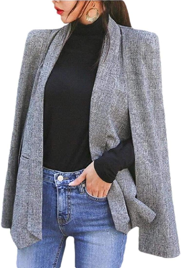Women's Casual Loose Open Front Outwear Office Work Cape Blazer Work Coats