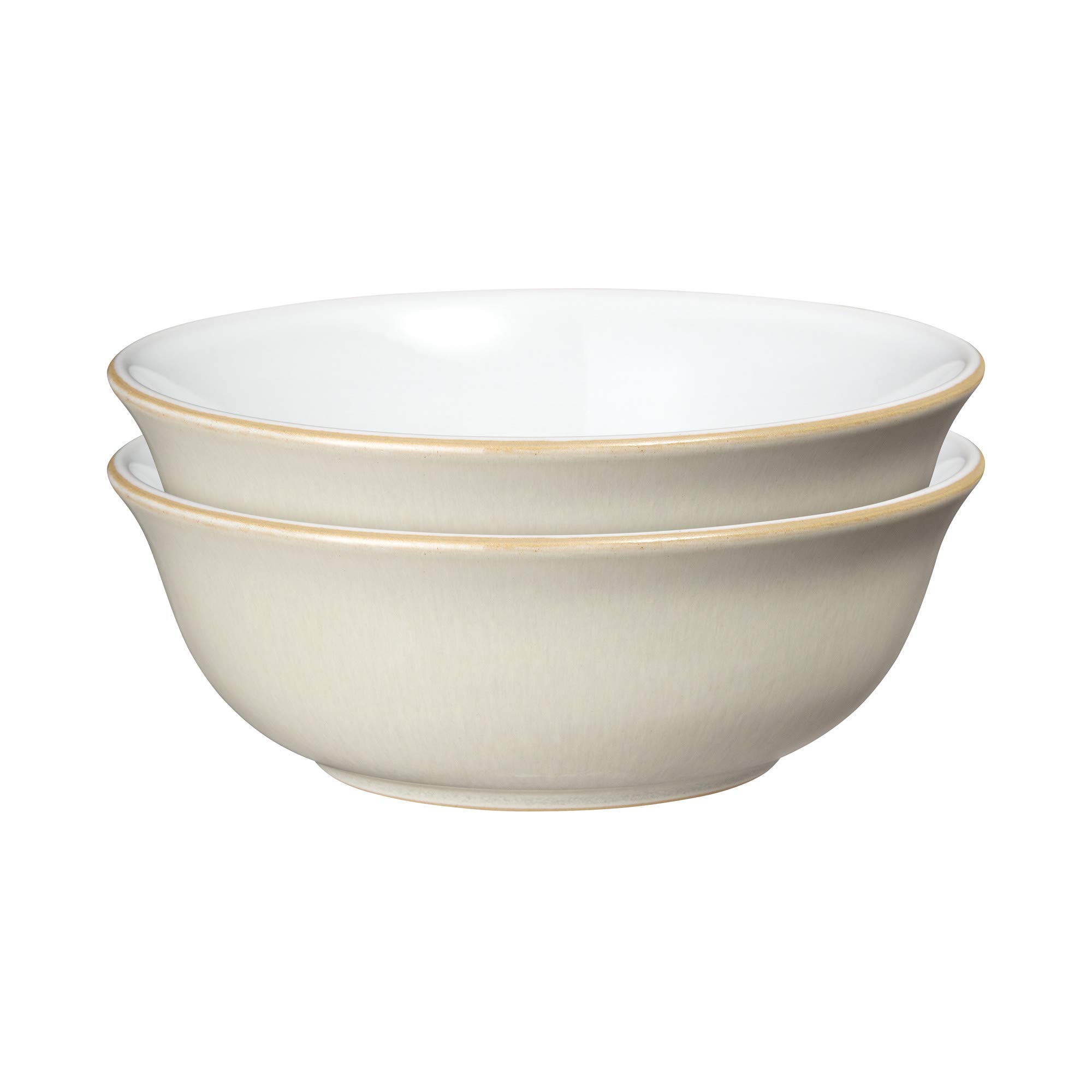 Denby - Linen Cream White Cereal Bowls Set of 2 - Dishwasher Microwave Safe Crockery - Ceramic Stoneware Tableware Natural Tones - Bowls For Soup