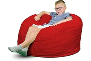 ULTIMATE SACK 3000 (3 Ft.) Bean Bag Chair: Giant Foam-Filled Furniture - Machine Washable Covers, Durable Inner Liner, 100% Virgin Foam. Comfy Bean Bag Chair. (Red, Suede)