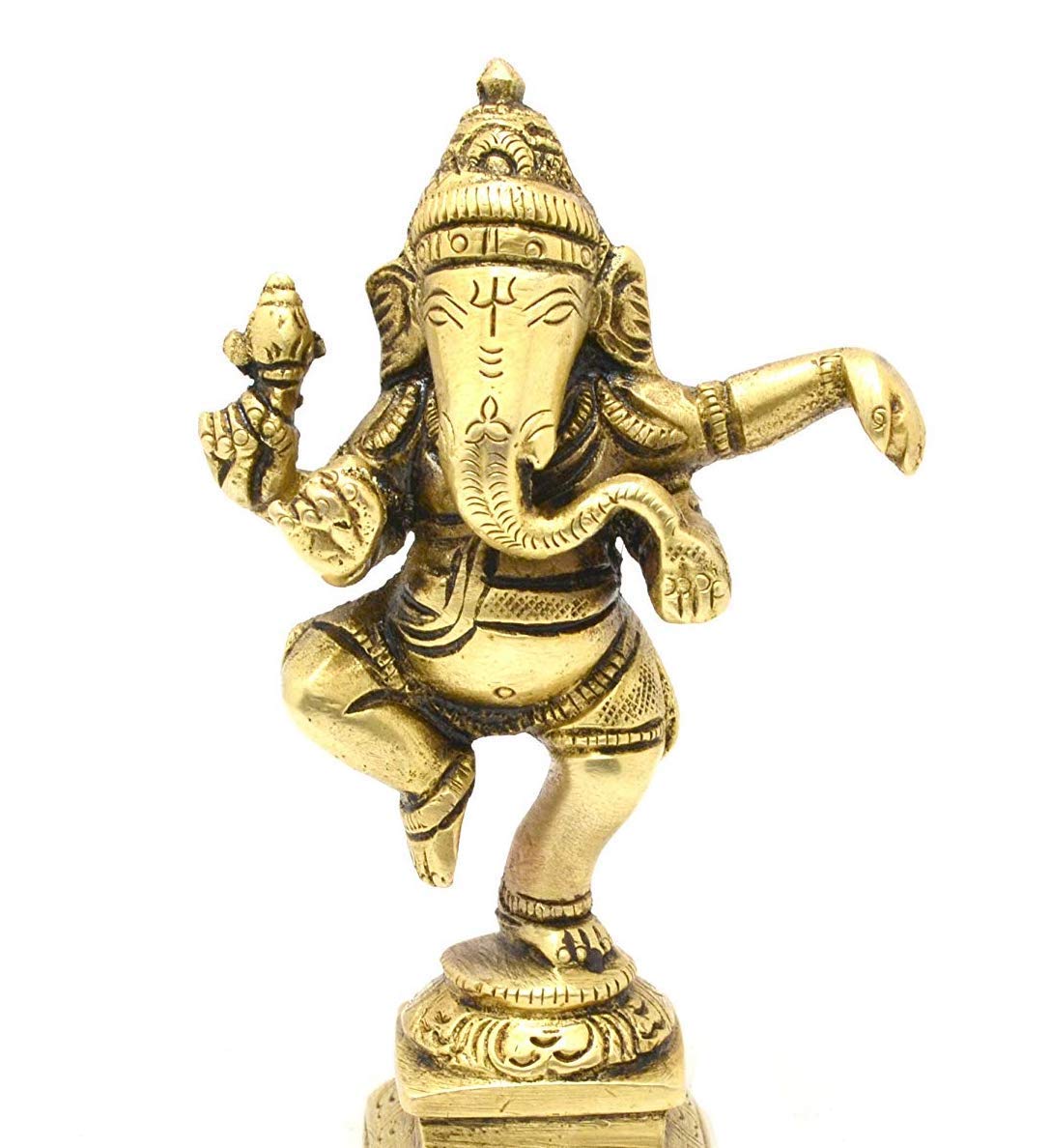 Brass Dancing Ganesha Idol Antique Statue Golden (Height 4.4 Inch, Weight 270 Gram)