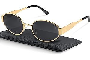 livho Retro Polarized Sunglasses - UV400 Protection, Oval Shape, Metal Frames - Matching Soft Case Inlcuded