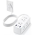 Flat Extension Cord 10ft, Olcorife Flat Plug Power Strip with 6 Outlets 3 USB Ports(1 USB C), 3-Side Outlet Extender Surge Protector for Home Office Dorm Room Essentials, White
