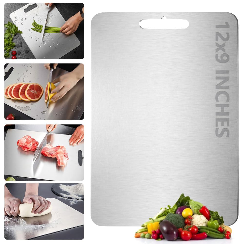 Photo 1 of 100% Pure Titanium Cutting Board for Kitchen – Non-Toxic, Double-Sided, Eco-Friendly, Dishwasher Safe, Rustproof, Knife-Friendly Chopping Board for Meat, Vegetables & Fruits (12 x 9 in)