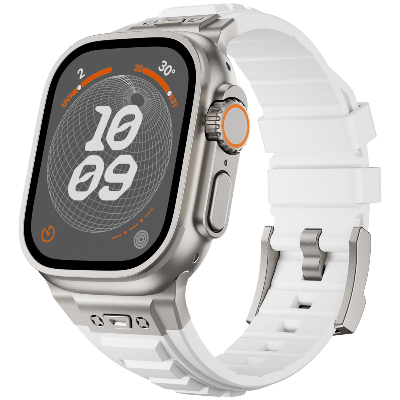 SEURE Robust Replacement Straps for Apple Watch Ultra3/2/1 49mm,Series 11/10 46mm,9/8/7 45mm,SE/6/5/4 44mm,Series 3/2/1 42mm - Soft Silicone Sports Strap with Metal Connector White Titanium