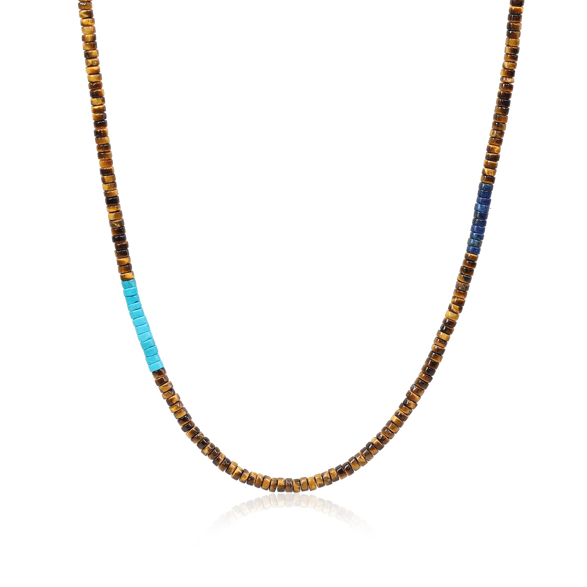 COAI Heishi Genuine Brown Tiger Eye Stone Beaded Necklace for Men Women 65cm