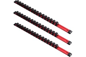 ALOANES 3 PC 1/2-Inch Drive Aluminum Alloy Socket Organizer, Heavy Duty Socket Racks, Socket Holder Kit 1/2-Inch x 48 Clips (Red)